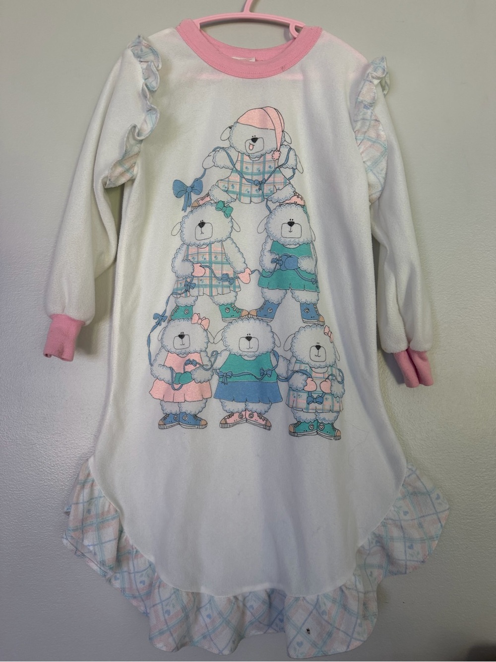 Vintage Girls' White & Pink Bear Print Nightgown - Cozy Kids Pajamas